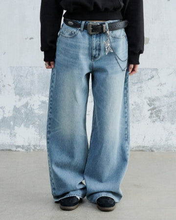 (W) WASHED DENIM PANTS